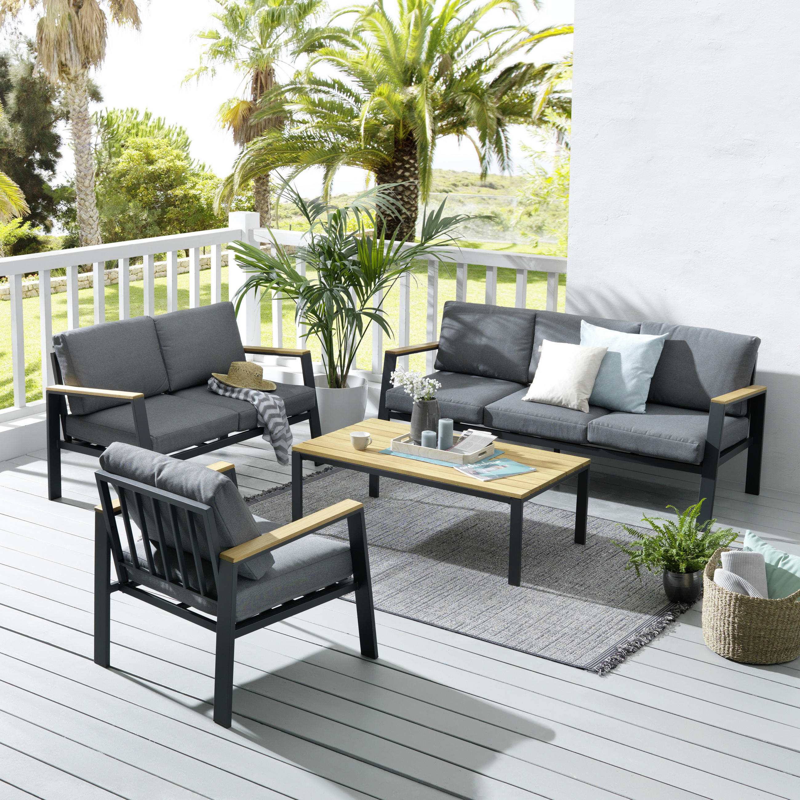 LOUNGETISCH - Anthrazit/Naturfarben, Design, Holz/Metall (120/65/40cm) - Ambia Garden