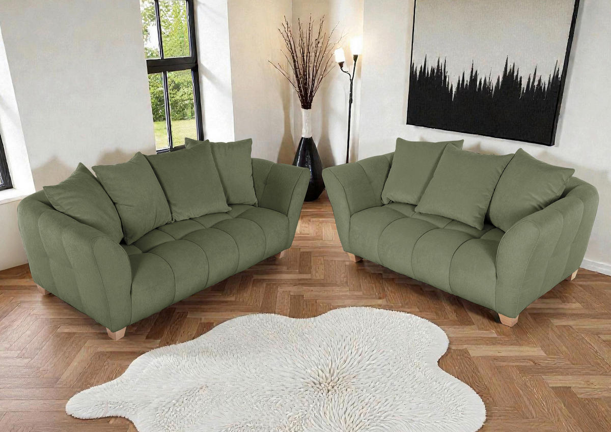 2-SITZER-SOFA Chenille Grün  - Naturfarben/Grün, KONVENTIONELL, Holz/Textil (185/72/95cm) - Milino