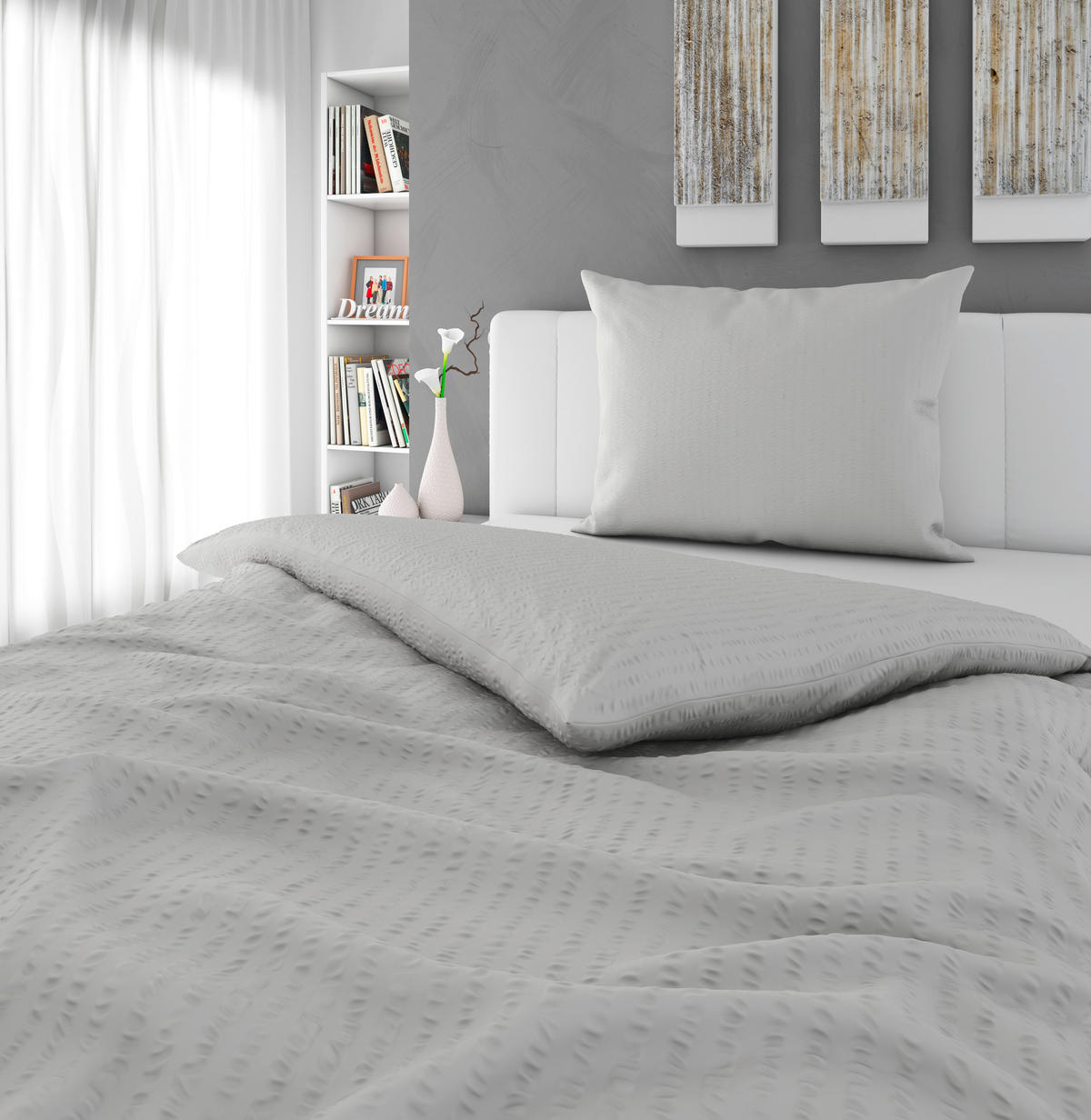 KREPOVÉ OBLIEČKY, seersucker, sivá, 140/200 cm - sivá, Konventionell, textil (140/200cm) - Esposa