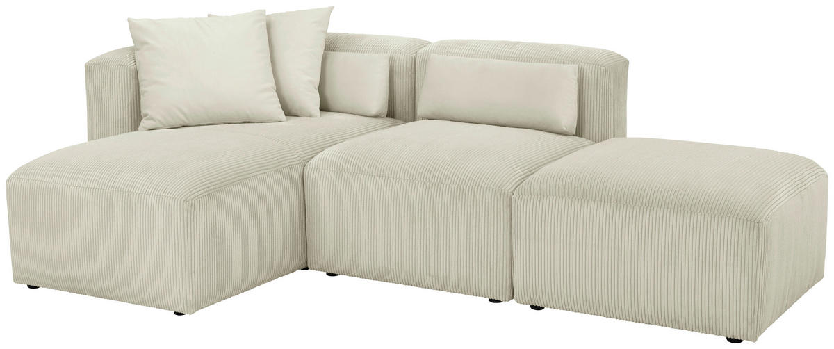 ECKSCHLAFSOFA Creme Cord  - Creme/Schwarz, Design, Kunststoff/Textil (160/250cm) - Max Winzer