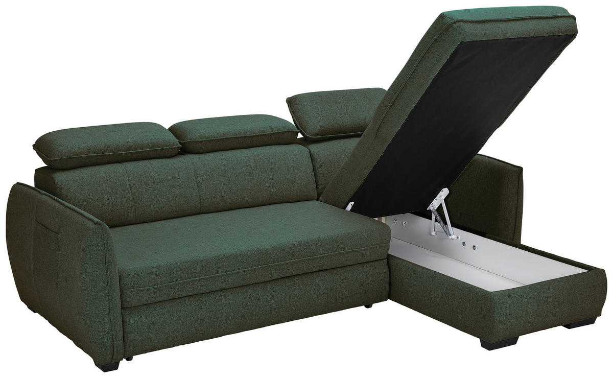 ECKSOFA in Flachgewebe Dunkelgrün  - Dunkelgrün/Schwarz, Modern, Kunststoff/Textil (182/237cm) - Carryhome