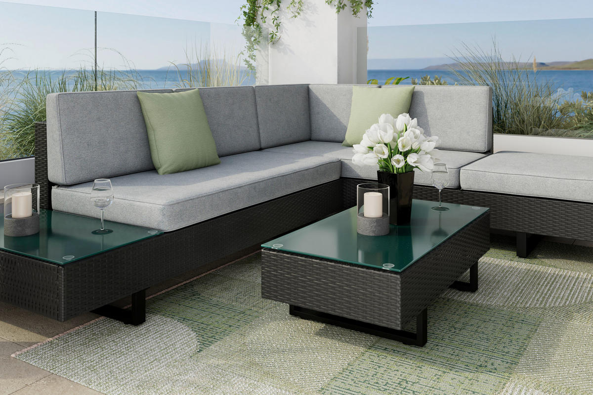 LOUNGEGARNITUR 228/188 cm Stahl  - Schwarz/Grau, KONVENTIONELL, Kunststoff/Textil (228/188cm) - Ambia Garden