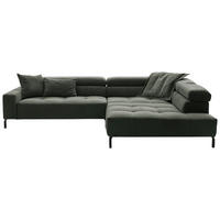 ECKSOFA Olivgrün Feincord Rücken echt, Kopfteilverstellung, Sitzvorzug  - Schwarz/Olivgrün, KONVENTIONELL, Textil/Metall (311/219cm) - Hom`in