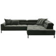 ECKSOFA Olivgrün Feincord Rücken echt, Kopfteilverstellung, Sitzvorzug  - Schwarz/Olivgrün, KONVENTIONELL, Textil/Metall (311/219cm) - Hom`in