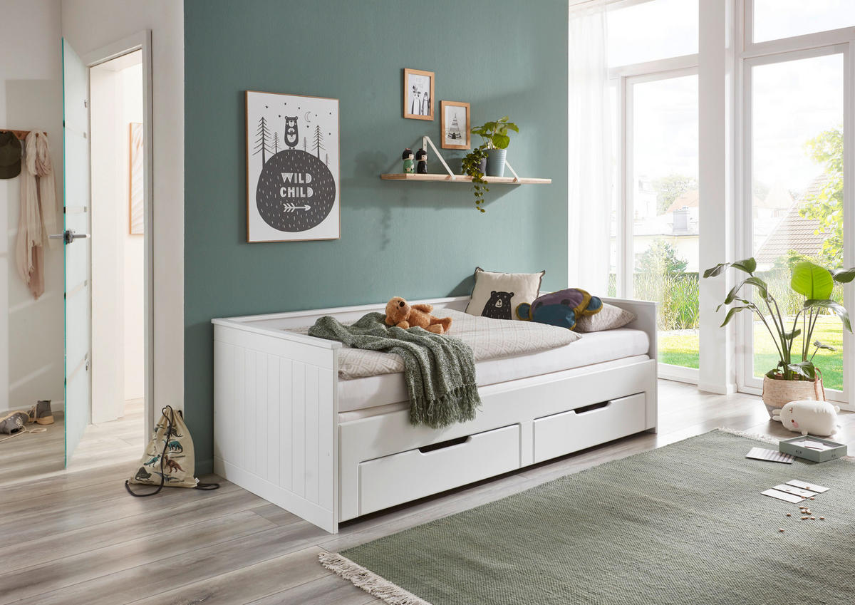 AUSZIEHBETT 90/200 cm  in Weiß  - Buchefarben/Weiß, Basics, Holz/Holzwerkstoff (90/200cm) - P & B