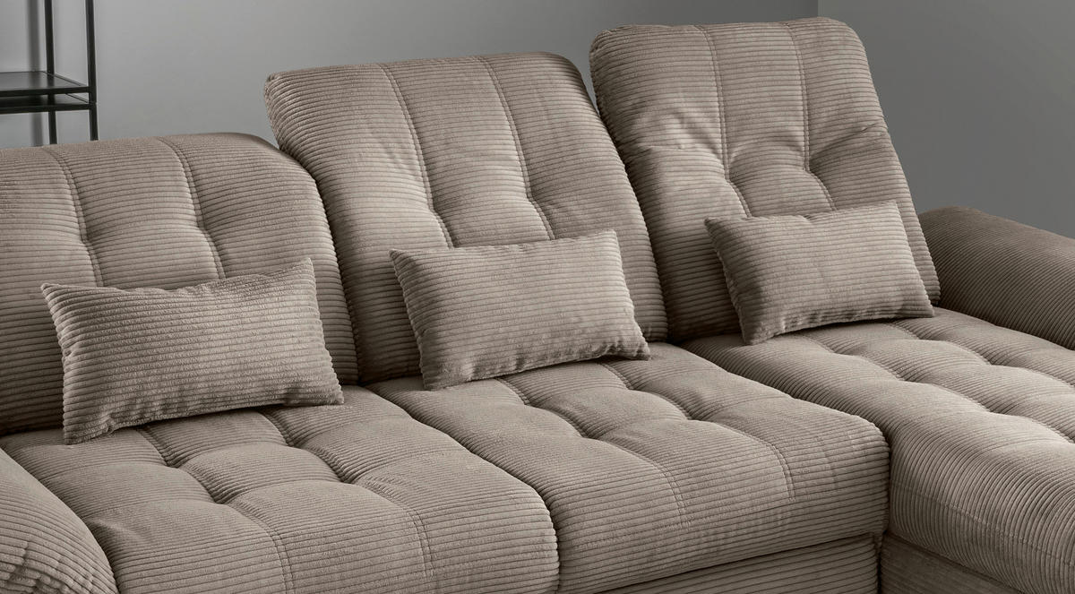 ECKSCHLAFSOFA in Cord Graubraun  - Graubraun/Schwarz, Modern, Textil/Metall (273/189cm) - Livetastic