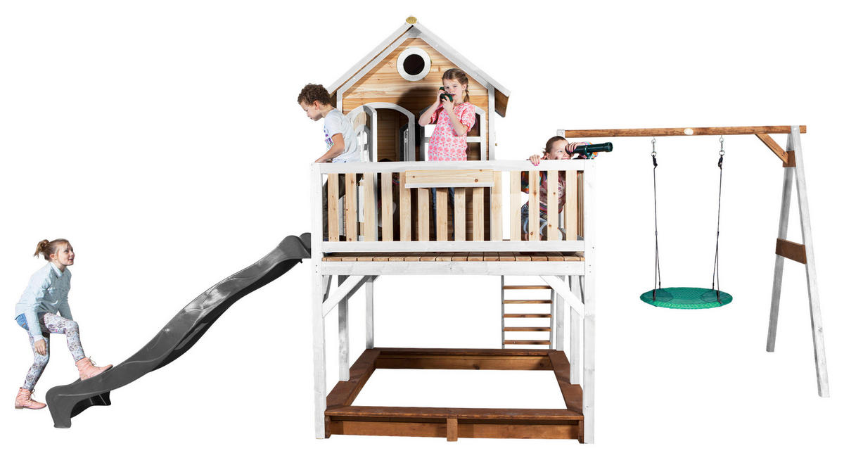 SPIELTURM 613/291/277 cm  - Braun/Weiß, KONVENTIONELL, Holz (613/291/277cm) - Ambia Garden