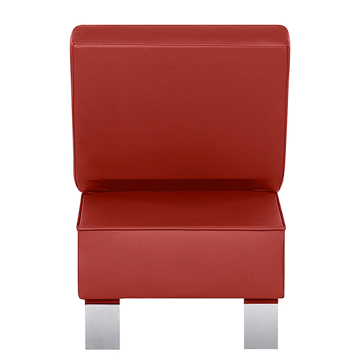 HOCKER in Leder Rot  - Chromfarben/Rot, Design, Leder/Metall (91/44/57cm) - Livetastic
