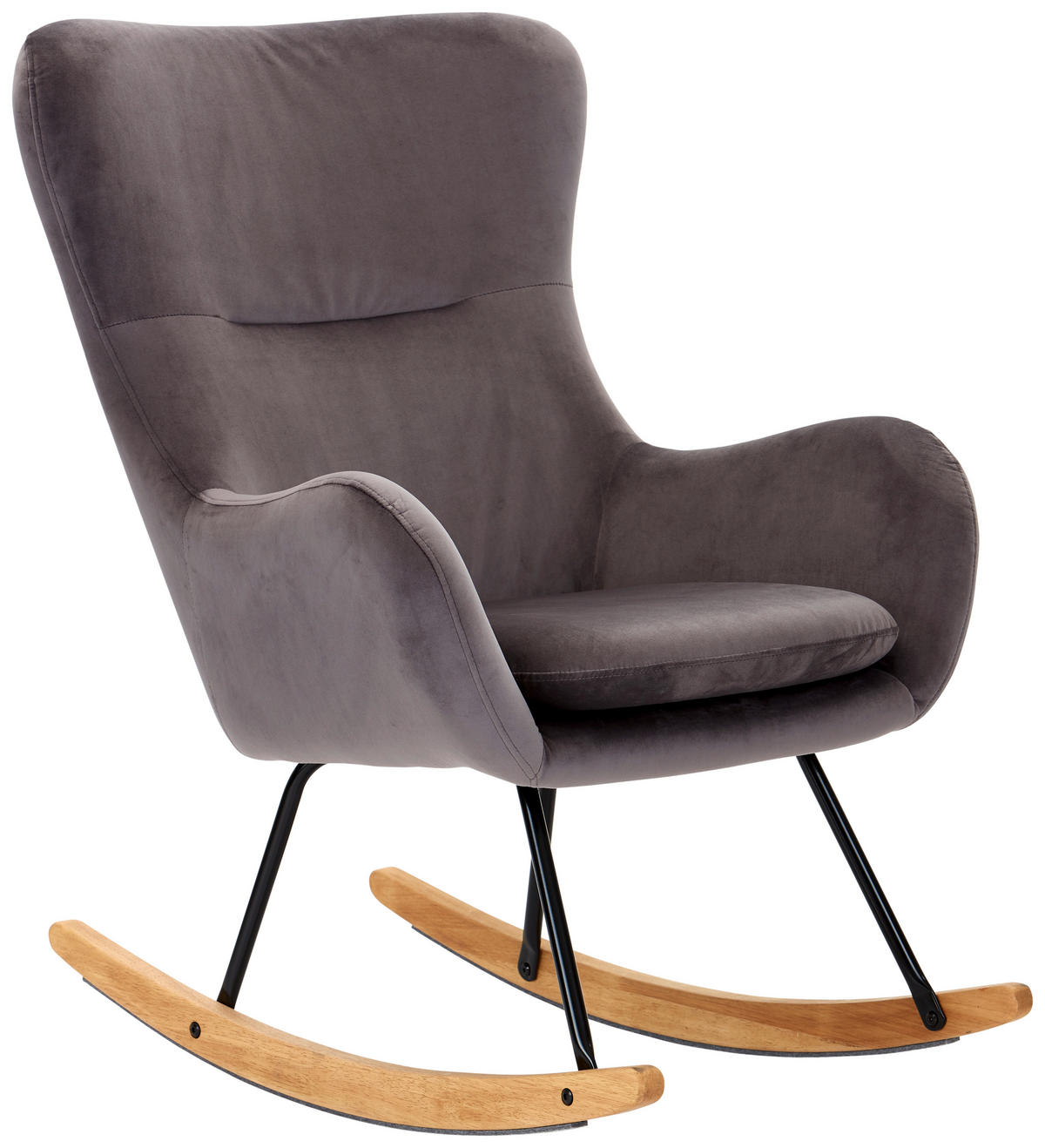 GUGALNI FOTELJ,  naravne barve, črna, svetlo siva les, kovina, tekstil - siva/črna, Moderno, kovina/tekstil (75/102/80cm) - MID.YOU