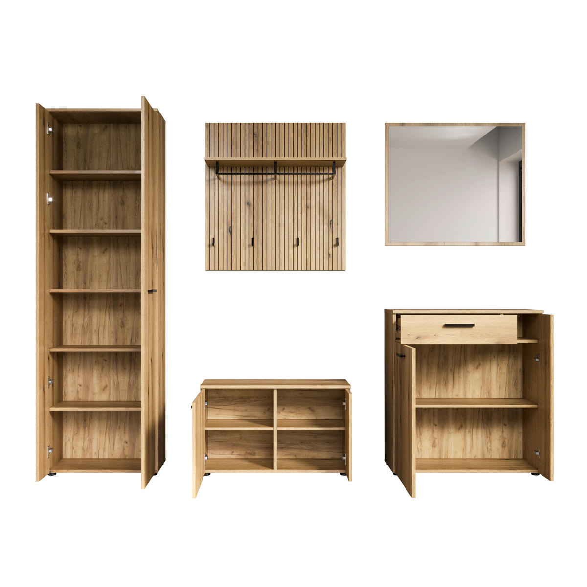 GARDEROBE 5-teilig  in 250/196/36 cm  - Eichefarben/Schwarz, Basics, Holzwerkstoff (250/196/36cm) - MID.YOU