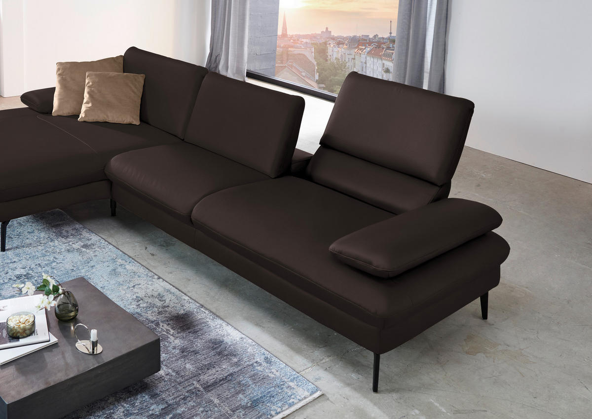 ECKSOFA in Echtleder Dunkelbraun  - Dunkelbraun/Schwarz, Design, Leder/Metall (157/325cm) - Dieter Knoll