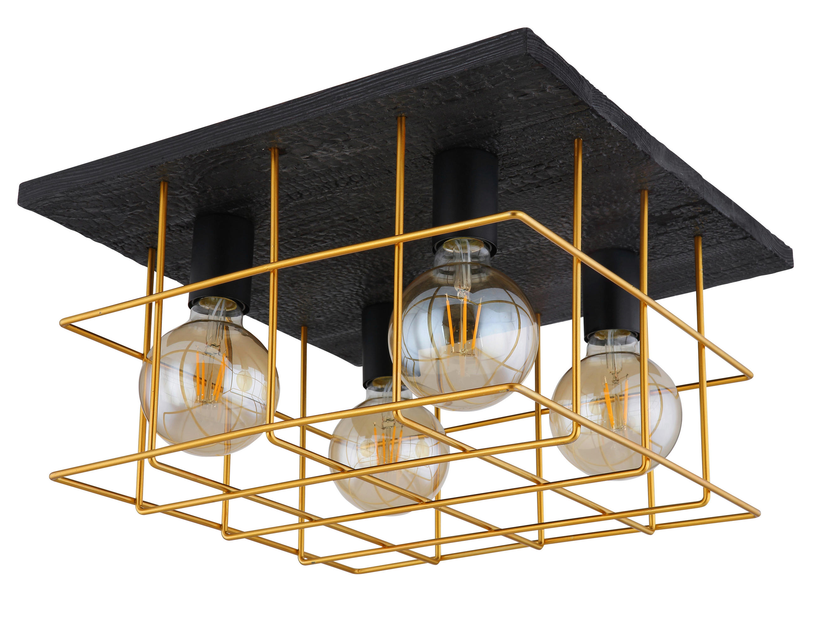 DECKENLEUCHTE 40/40/26 cm   - Goldfarben/Schwarz, Natur, Holz/Metall (40/40/26cm) - Globo