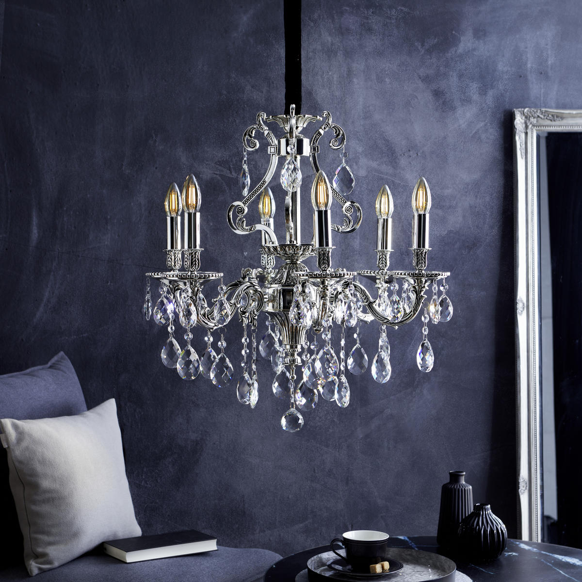 KRISTALL-HÄNGELEUCHTE 58/372 cm   - Chromfarben, KONVENTIONELL, Glas/Metall (58/372cm) - Glandor