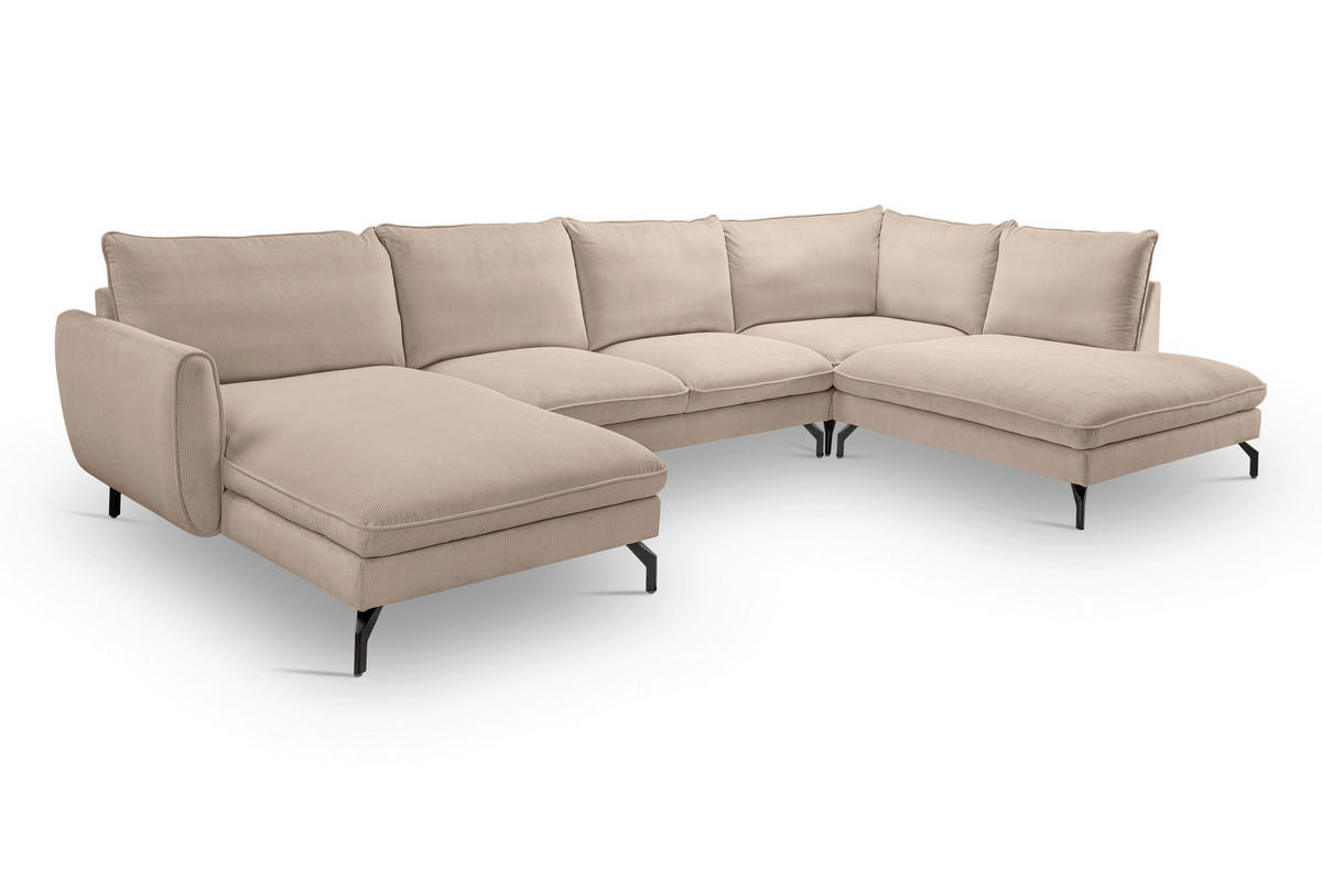 ECKSOFA TORONTO Beige Cord  - Beige/Schwarz, Basics, Textil/Metall (202cm) - MID.YOU