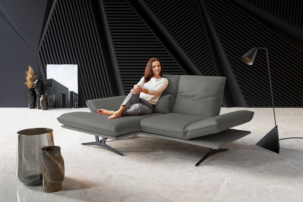 ECKSOFA in Echtleder Hellgrau  130/210 cm  - Gelb/Hellgrau, Design, Leder/Metall (130/210cm) - Dieter Knoll