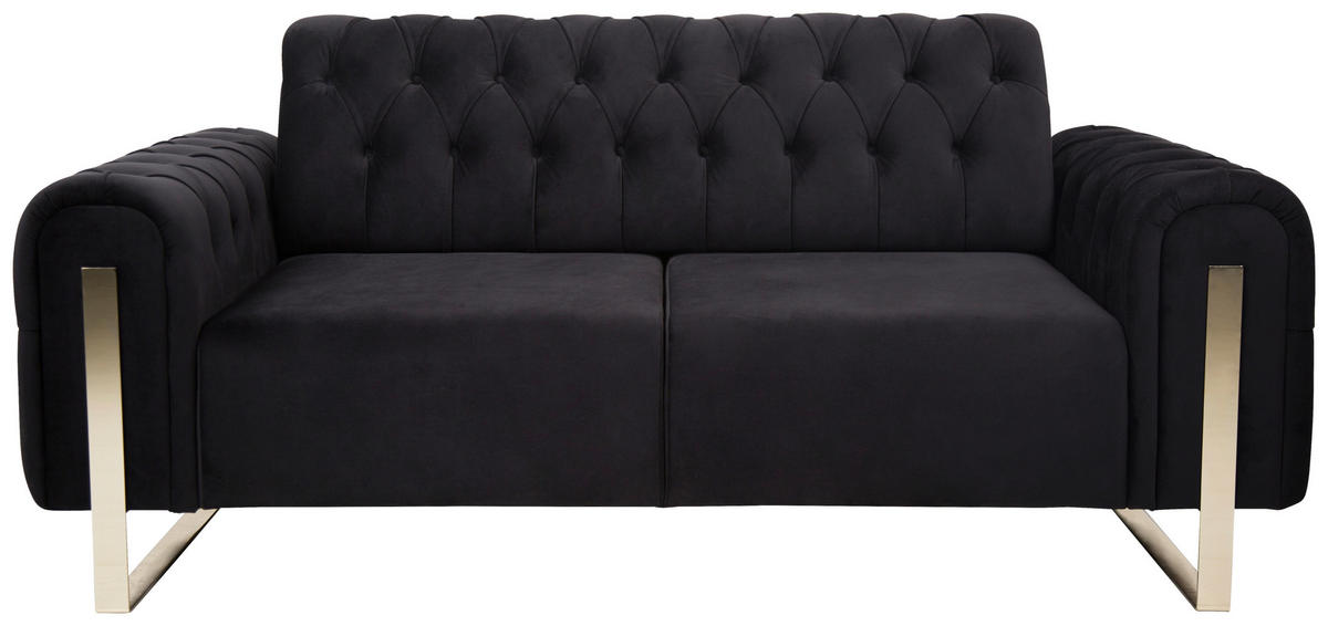 2-SITZER-SOFA  in Velours Schwarz  - Goldfarben/Schwarz, KONVENTIONELL, Textil/Metall (194/90/97cm) - Carryhome