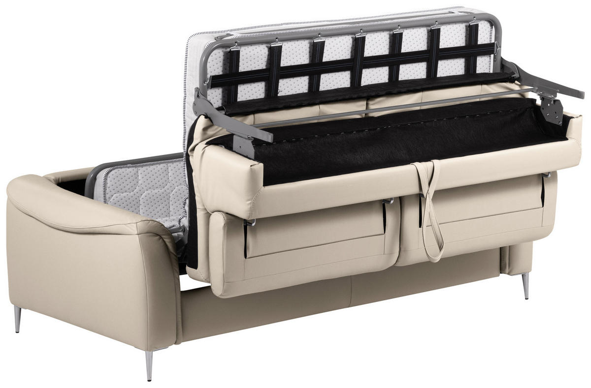 SCHLAFSOFA Beige Echtleder Lederlook  - Beige, Design, Leder/Textil (203/77-98/103cm) - MID.YOU