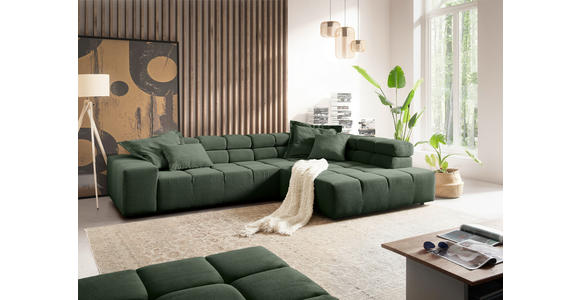 ECKSOFA in Feincord Olivgrün  - Schwarz/Olivgrün, Design, Kunststoff/Textil (319/215cm) - Hom`in