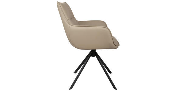 ARMLEHNSTUHL  Sitzfläche 360° drehbar, automatische Rückholfunktion  Echtleder  - Taupe/Schwarz, Design, Leder/Metall (60/89,5/64cm) - Novel