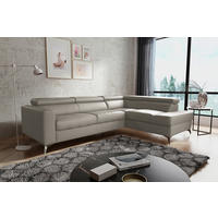 ECKSOFA in Lederlook Echtleder Hellgrau  - Chromfarben/Hellgrau, Design, Leder/Textil (286/208cm) - Livetastic