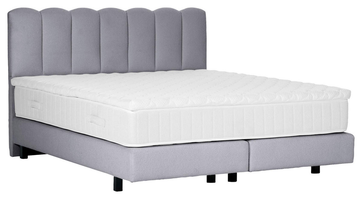 BOXSPRINGBETT 180/200 cm,  in Hellgrau, Topper, Matratzen, H3 = fest  - Hellgrau/Schwarz, Design, Holzwerkstoff/Textil (180/200cm) - Esposa