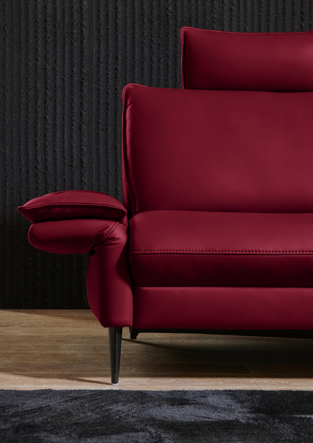 ECKSOFA in Echtleder Rot  - Rot/Schwarz, Design, Leder/Metall (334/172cm) - Valdera