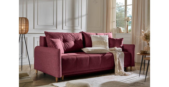 SCHLAFSOFA in Webstoff Dunkelrot  - Eichefarben/Dunkelrot, Design, Holz/Textil (227/98/113cm) - Carryhome