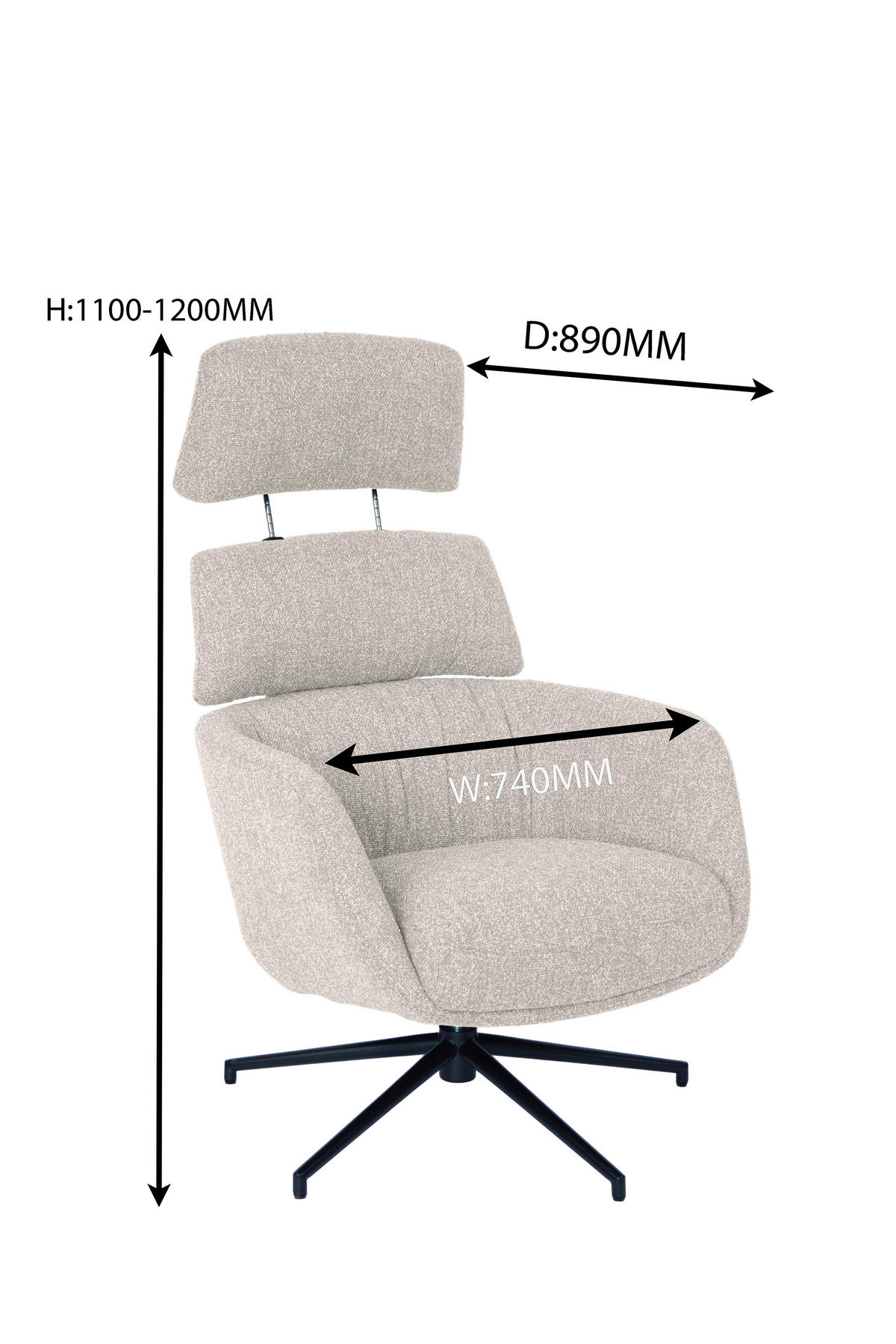 RELAXAČNÉ KRESLO, kov, textil, čierna, béžová - čierna/béžová, Design, kov/textil (73/110/87cm) - Dieter Knoll