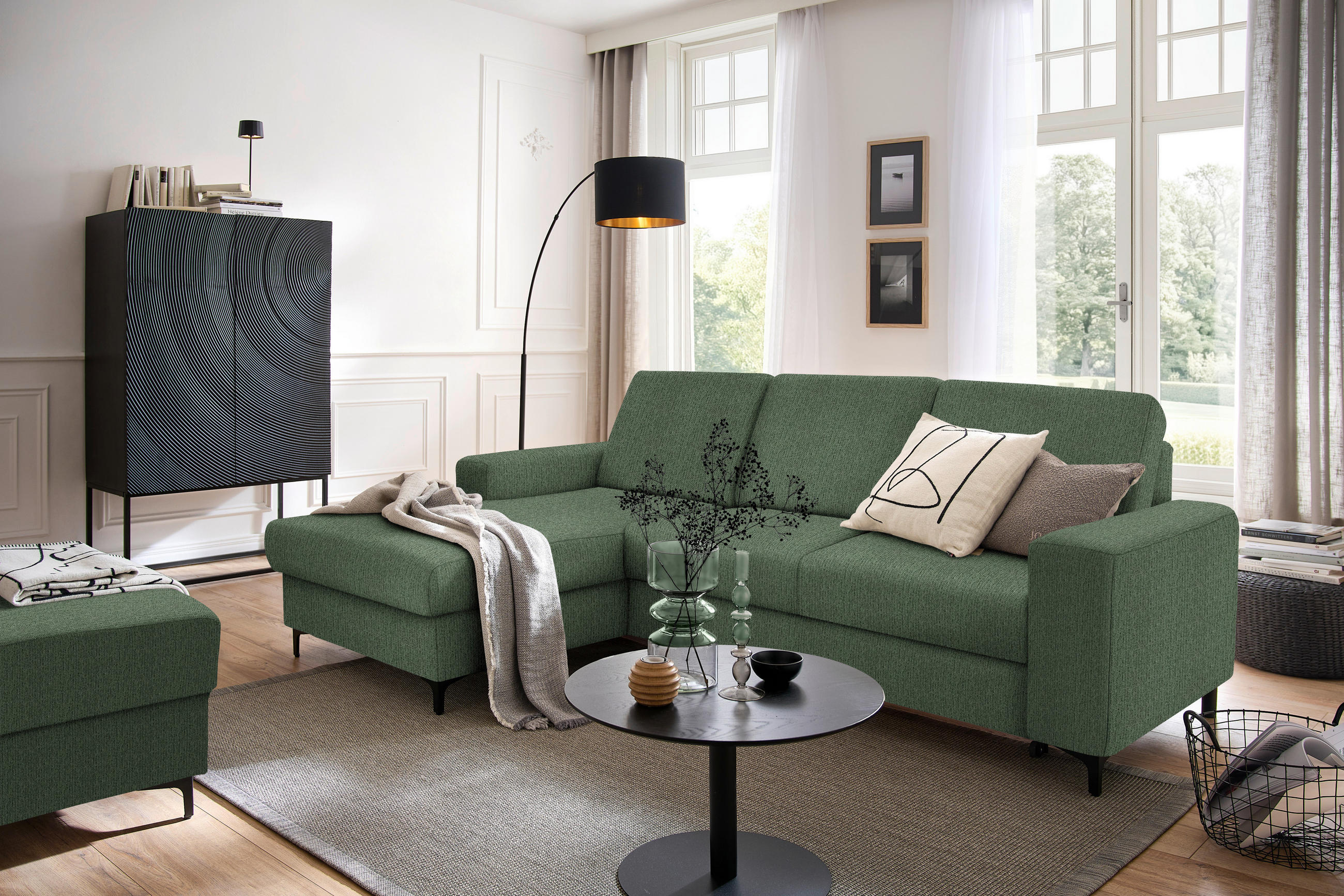 ECKSOFA in Webstoff Waldgrün  - Waldgrün/Schwarz, Konventionell, Textil/Metall (167/247cm) - Stylife