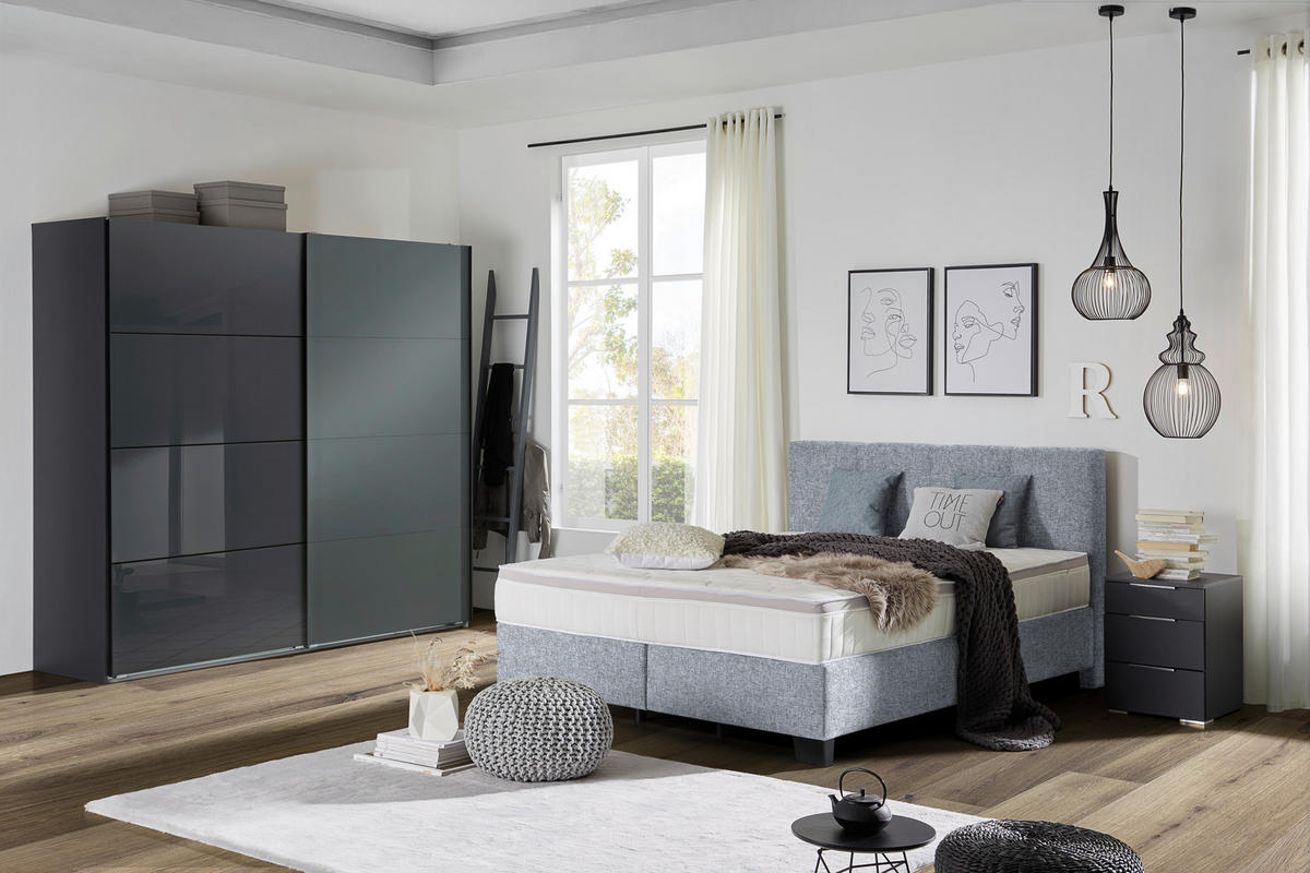BOXSPRINGBETT 180/200 cm  in Grau  - Schwarz/Grau, Design, Kunststoff/Textil (180/200cm) - Hom`in
