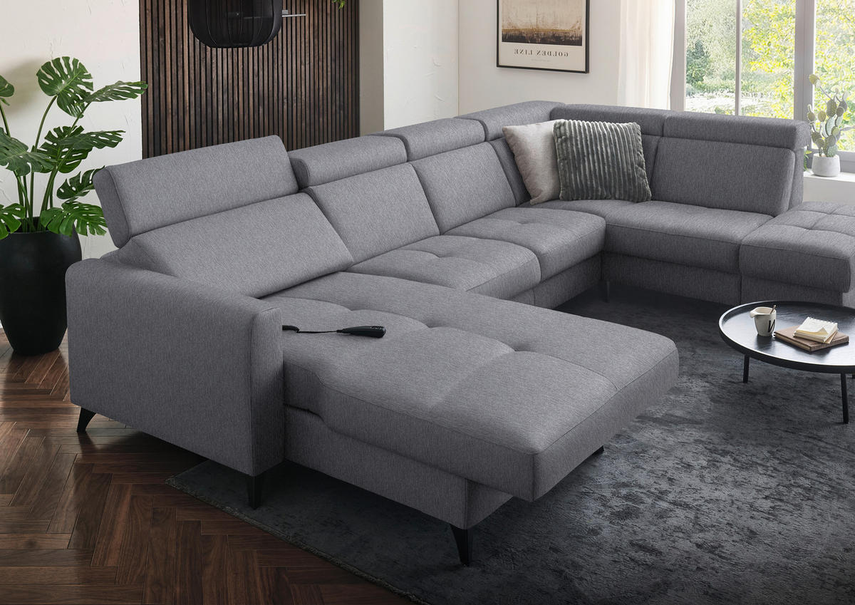 WOHNLANDSCHAFT Flachgewebe Grau  - Schwarz/Grau, Konventionell, Textil/Metall (174/333/215cm) - Beldomo System