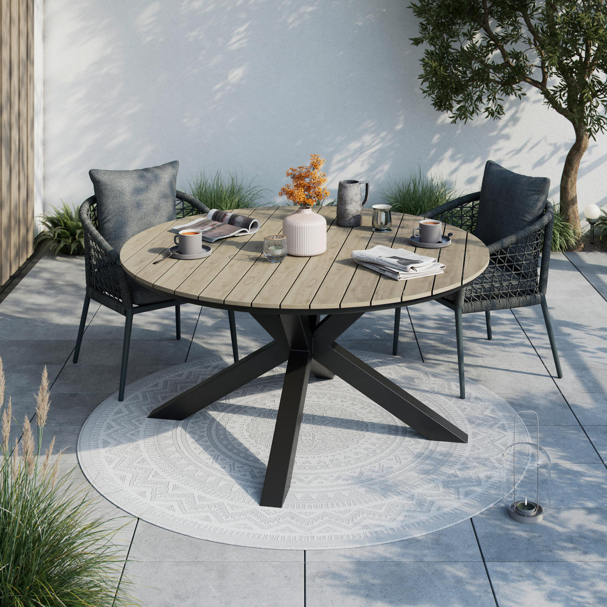 GARTENTISCH Metall, Kunststoff rund  - Dunkelgrau/Naturfarben, MODERN, Kunststoff/Metall (150/75/150cm) - Ambia Garden