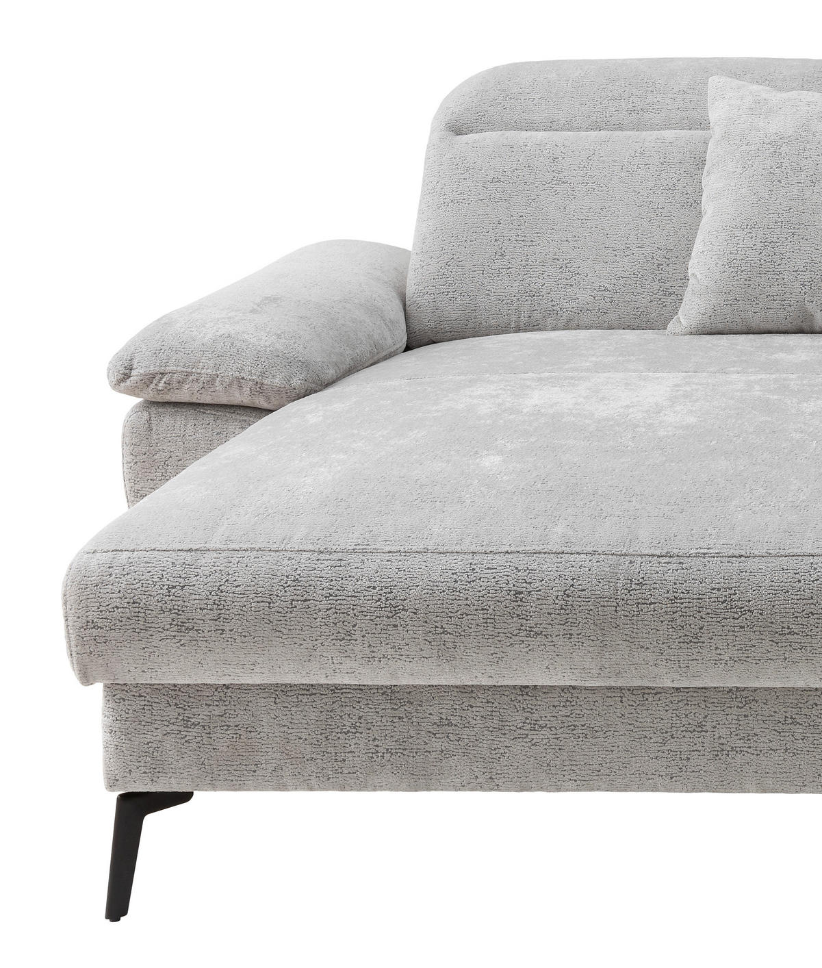 ECKSOFA CANCELLI Silberfarben Struktur Zierkissen, Kopfteilverstellung  - Silberfarben/Schwarz, KONVENTIONELL, Textil/Metall (178/300cm) - Livetastic