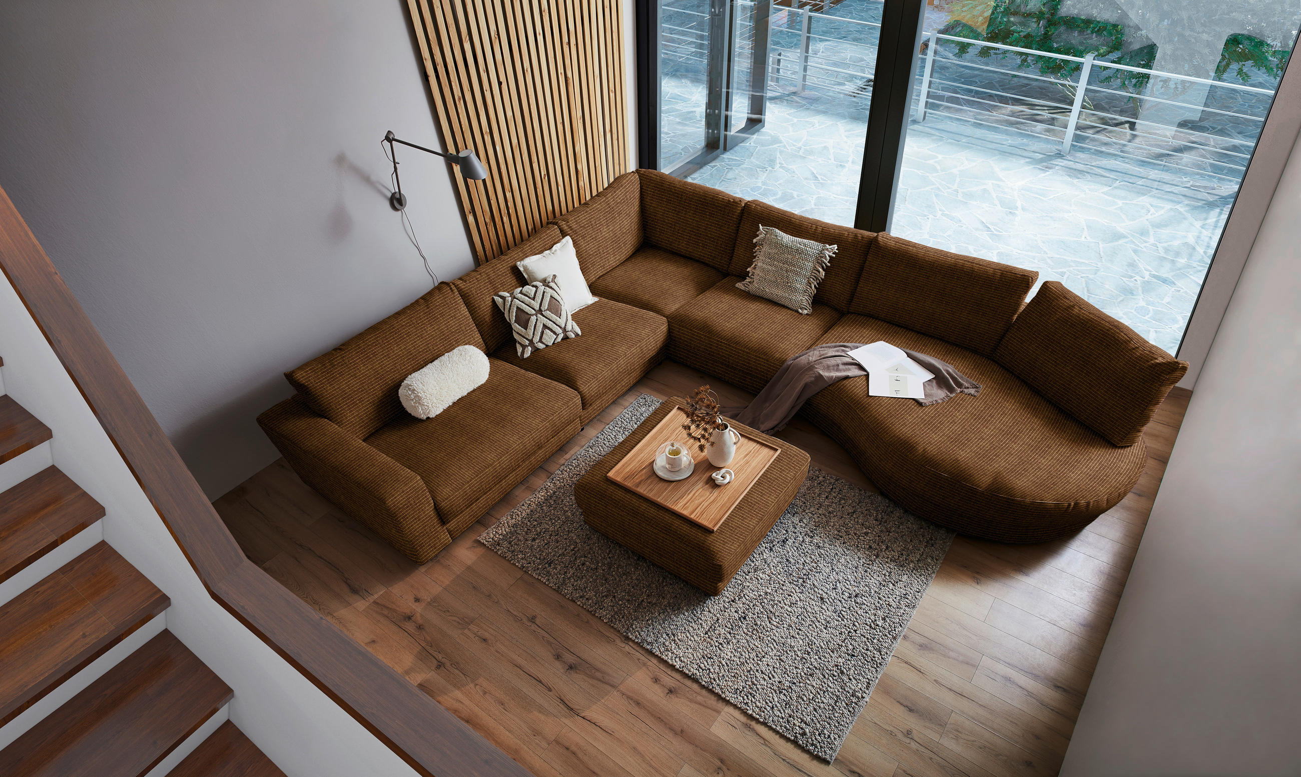 ECKSOFA in Chenille, Cord Messingfarben  365/425 cm  - Messingfarben/Schwarz, Design, Kunststoff/Textil (365/425cm) - Lomoco