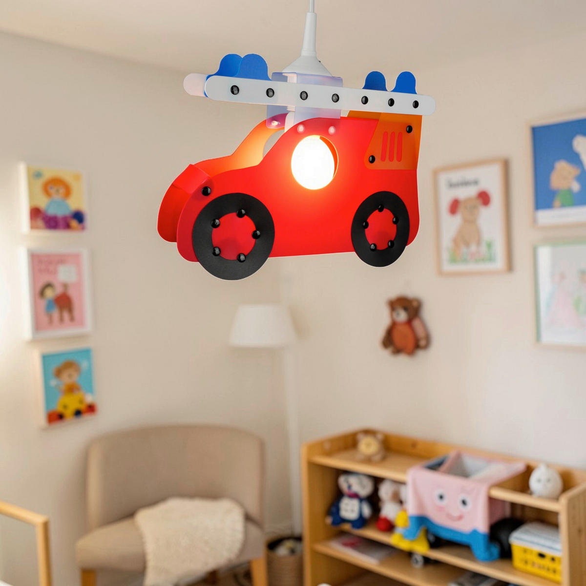 KINDERHÄNGELEUCHTE Feuerwehrauto 32/6/34 cm  - Rot, Basics, Kunststoff (32/6/34cm) - Niermann