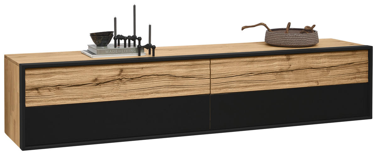 LOWBOARD  in 204/42,4/44,6 cm  - Eichefarben/Graphitfarben, Natur, Glas/Holz (204/42,4/44,6cm) - Valdera