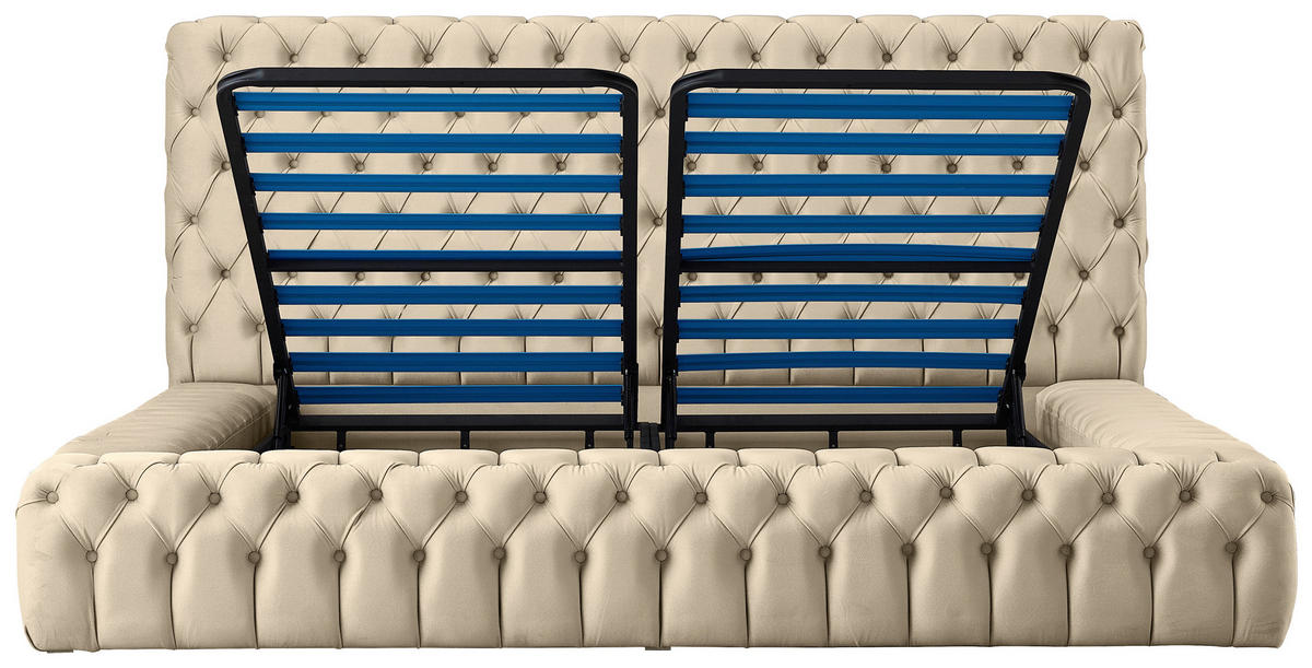 POLSTERBETT gepolstertes Kopfteil, Lattenrost, Bettkasten Naturfarben 180/200 cm  - Blau/Schwarz, MODERN, Kunststoff/Textil (180/200cm) - Livetastic