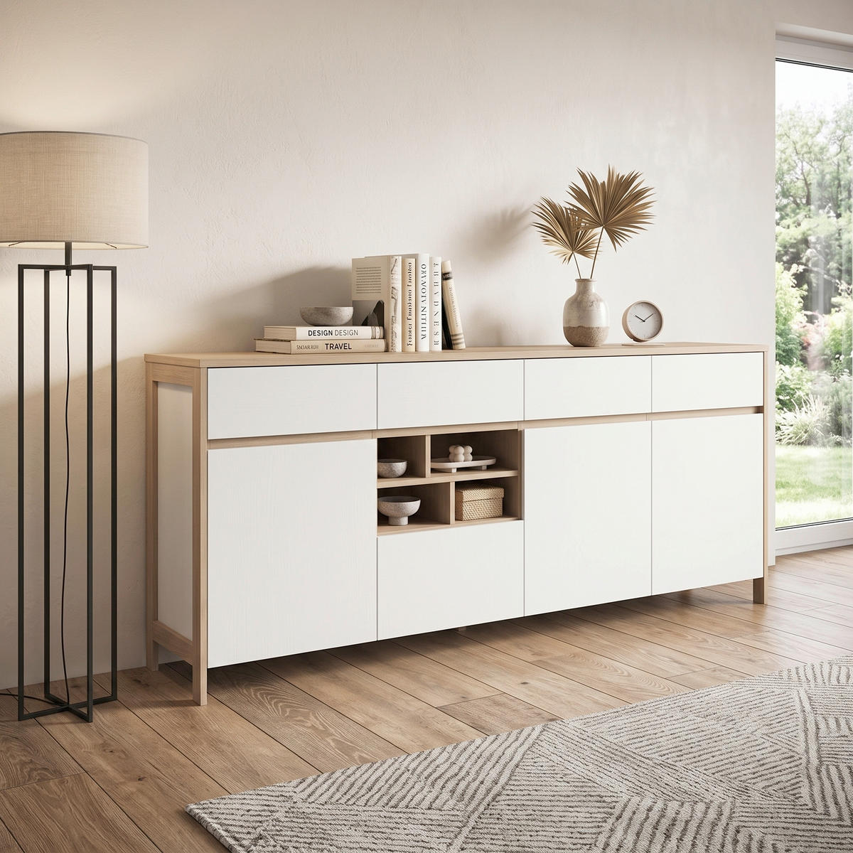 SIDEBOARD   4 Schublade(n)  - Eichefarben/Weiß, Design, Holzwerkstoff (193/85/39cm) - MID.YOU