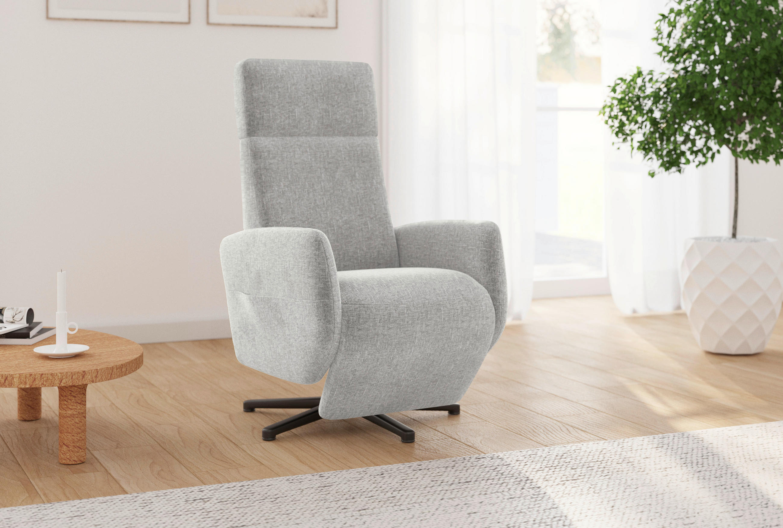 RELAXSESSEL ROCHELLE E Flachgewebe    - Hellgrau/Schwarz, KONVENTIONELL, Textil/Metall (71/110/82cm) - Sit & More
