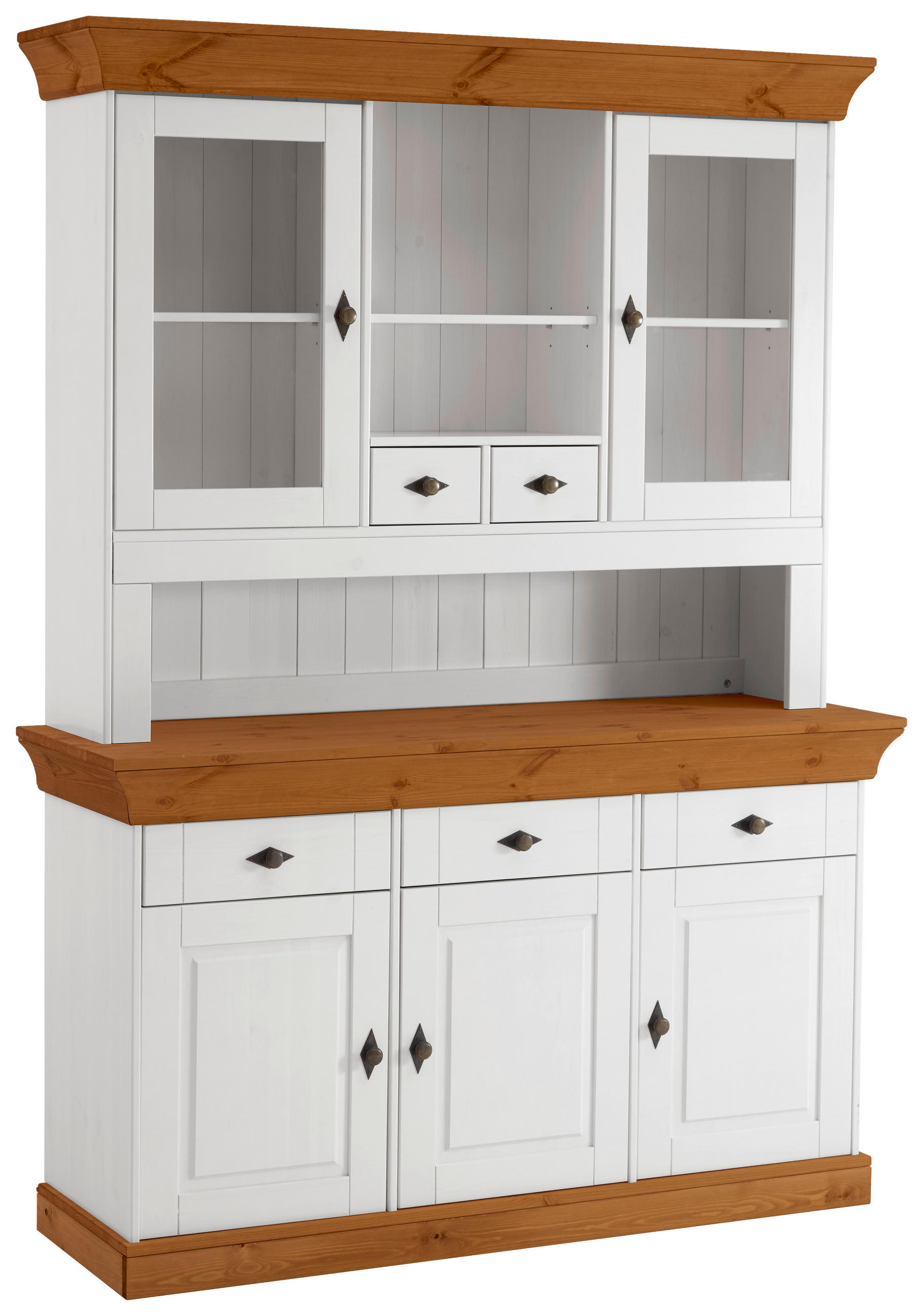 BUFFET 143/197/45 cm  in Weiß, Bernsteinfarben  - Bernsteinfarben/Weiß, ROMANTIK / LANDHAUS, Glas/Holz (143/197/45cm) - Boxxx