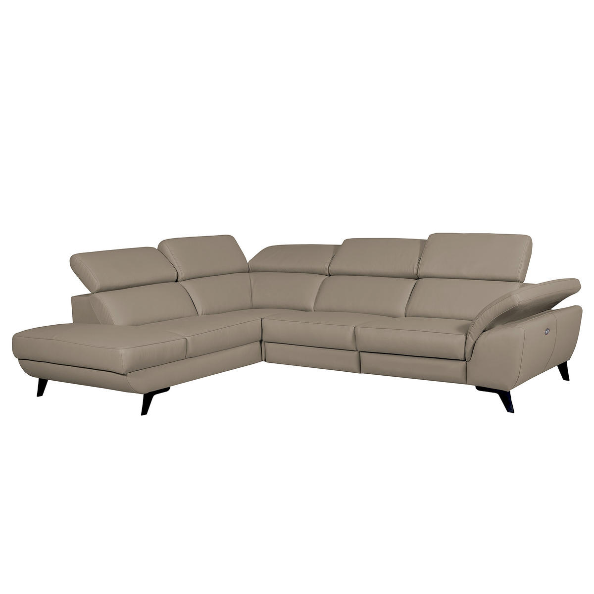 ECKSOFA DALLAS in Echtleder Taupe  228/283 cm  - Taupe/Schwarz, Design, Leder/Metall (228/283cm) - Livetastic
