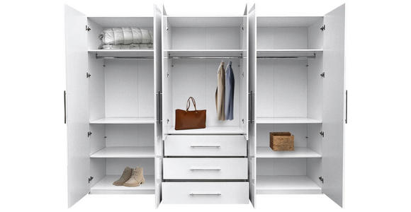KLEIDERSCHRANK in Weiß, Weiß Hochglanz - Weiß Hochglanz/Alufarben, KONVENTIONELL, Holzwerkstoff/Metall (294/219/59cm) - Carryhome