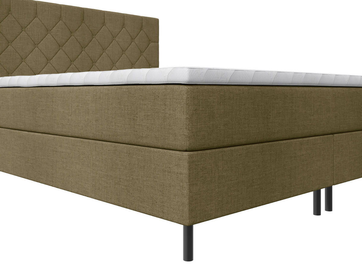 BOXSPRINGBETT 140/200 cm,  in Olivgrün, Matratze, Topper, H2 = mittel  - Schwarz/Olivgrün, KONVENTIONELL, Textil/Metall (140/200cm) - Chameo
