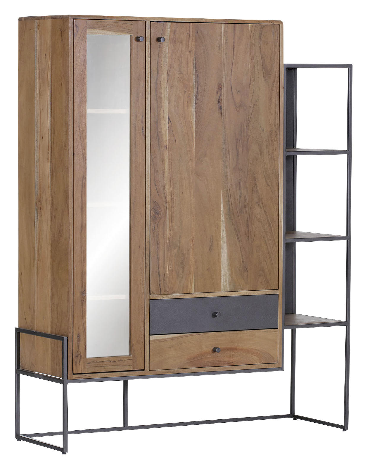 HIGHBOARD Akazie massiv Anthrazit, Naturfarben Einlegeböden - Anthrazit/Naturfarben, Natur, Glas/Holz (120/150/42cm) - Lomoco