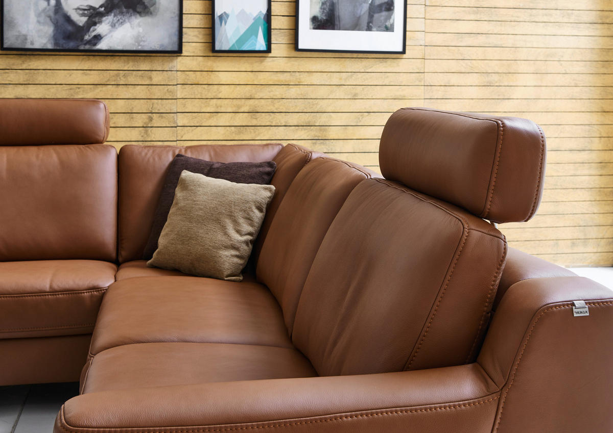 ECKSOFA in Echtleder Braun  - Eichefarben/Braun, Design, Leder/Holz (235/259cm) - Valdera