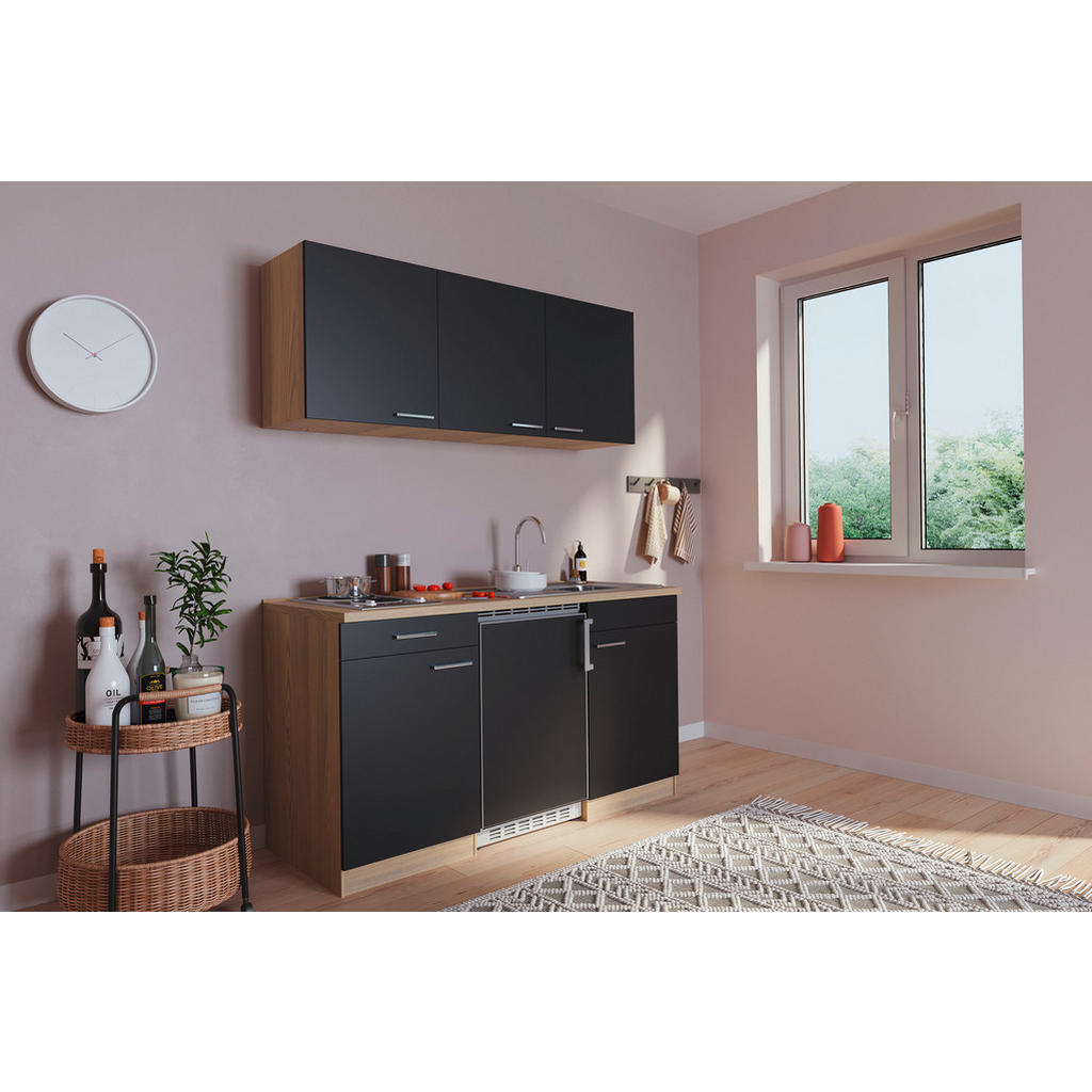 Thumbnail - Respekta Miniküche, Schwarz, Eiche, Holzwerkstoff, 1,1 Schubladen, nur wie online abgebildet bestellbar, seitenverkehrt ...