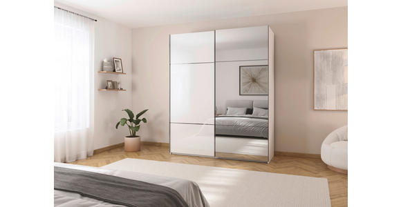 SCHWEBETÜRENSCHRANK 201/223/68 cm 2-türig Weiß - Chromfarben/Weiß, KONVENTIONELL, Glas/Holzwerkstoff (201/223/68cm) - Novel