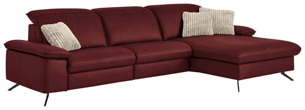 ECKSOFA  Echtleder Rot  - Rot/Schwarz, Design, Leder/Metall (307/169cm) - Beldomo Premium