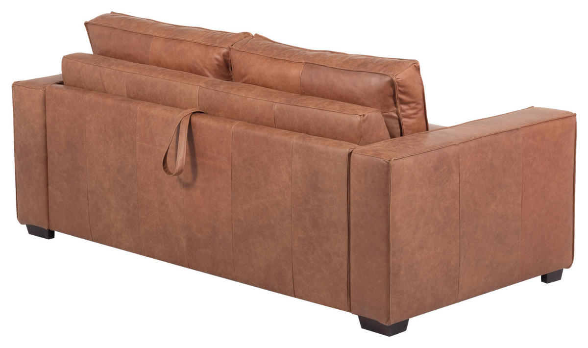 SCHLAFSOFA in Echtleder Cognac  - Cognac/Dunkelbraun, Design, Leder/Holz (203/85/99cm) - MID.YOU