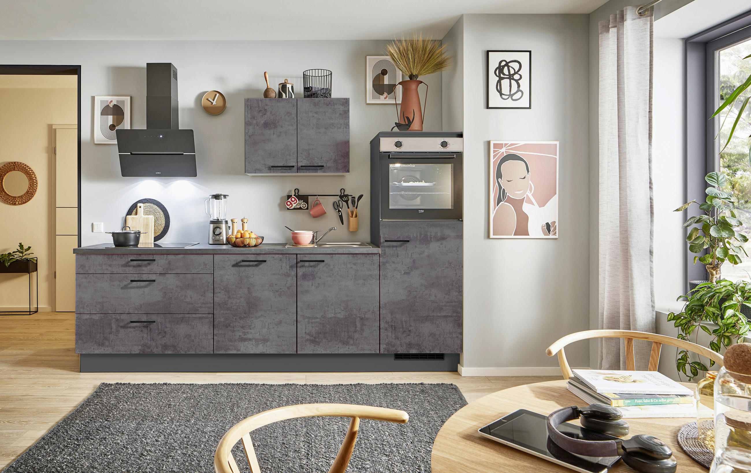 KÜCHENBLOCK PN 100 270 cm  in Graphitfarben  - Schwarz/Graphitfarben, Design, Holzwerkstoff/Metall (270cm) - Pino